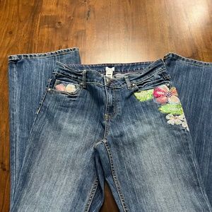 Cache Sequin Floral Jeans Size 8 Tall